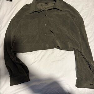SHEIN Olive Corduroy Button-Up Jacket